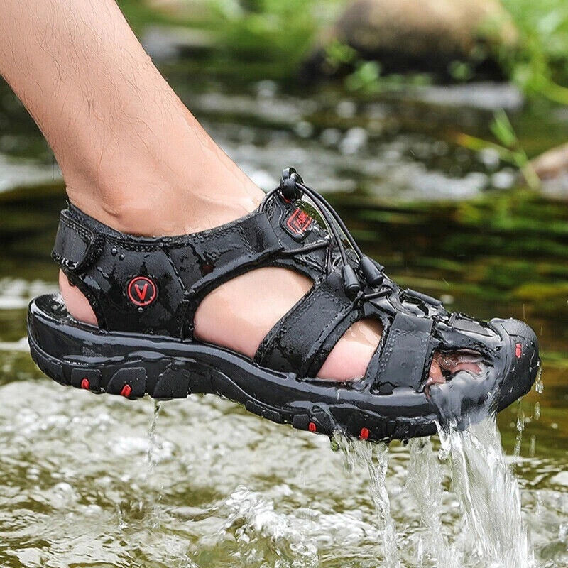 Summer Mens Leather Sandals Casual Slippers Beach Outdoor Hiking Shoes Plus Size