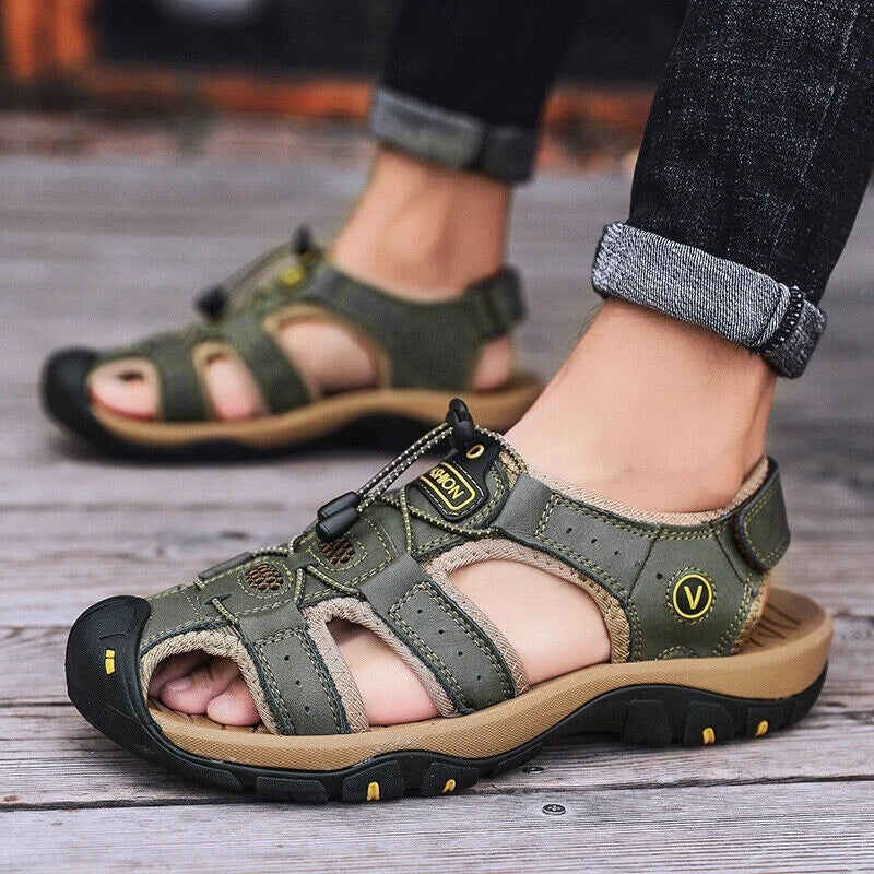 Summer Mens Leather Sandals Casual Slippers Beach Outdoor Hiking Shoes Plus Size