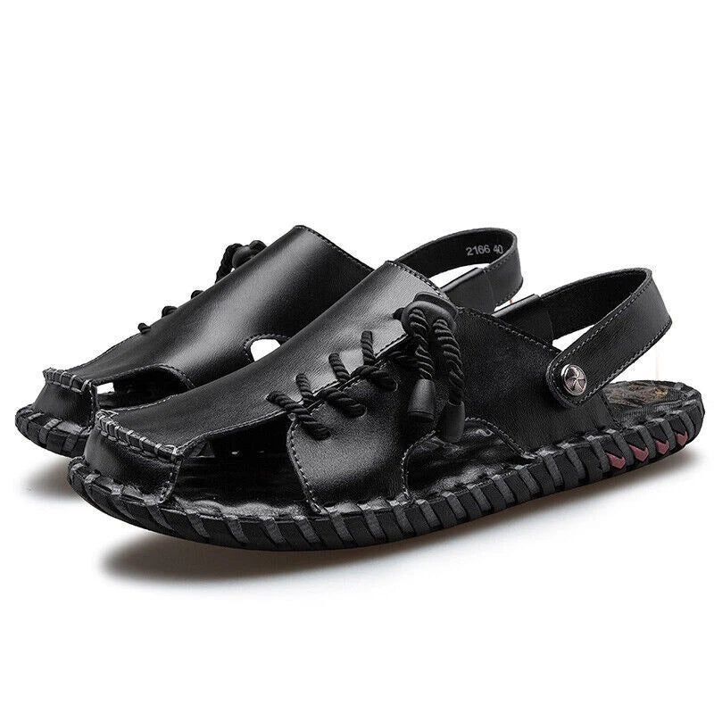 Mens Sports Soft Slippers Genuine Leather Beach Summer Shoes Casual Sandals