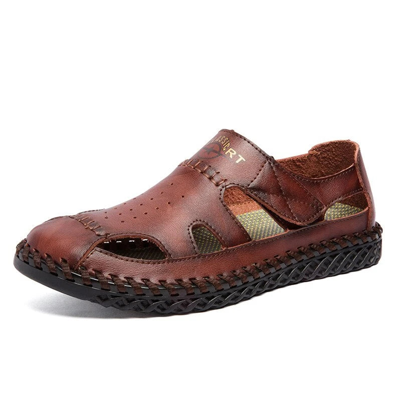 Summer Men Genuine Leather Sandals Beach Slip-on Breathable Soft Slipper