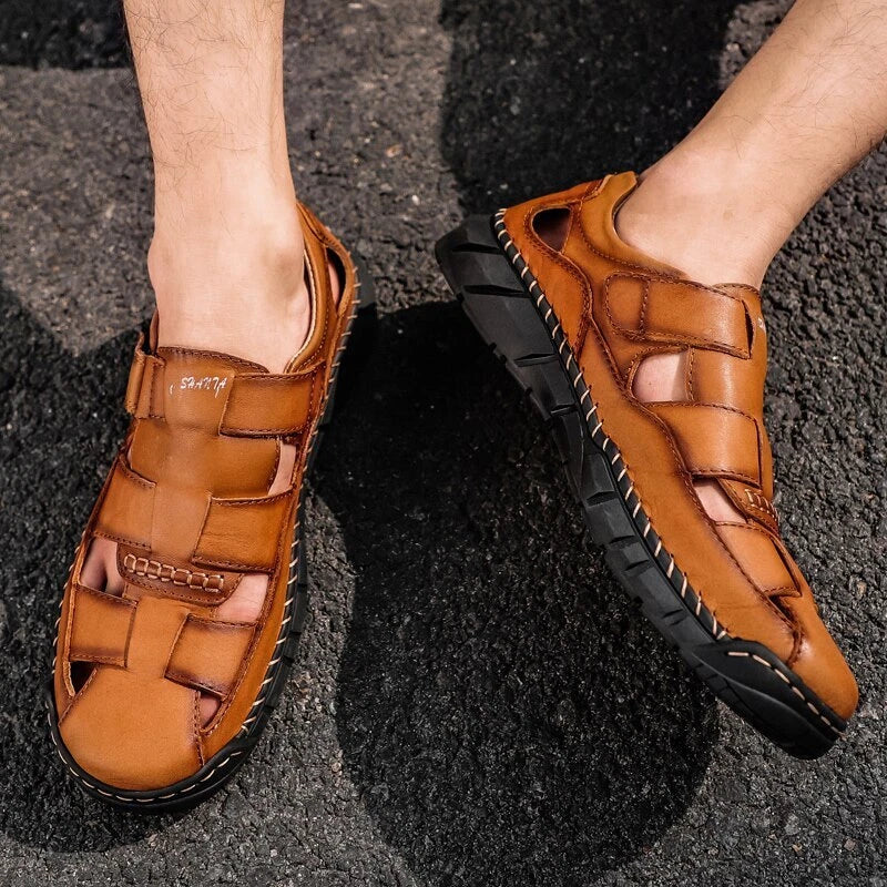 Genuine Leather Men's Sandals Breathable Beach Slippers Comfortable Casual Shoes