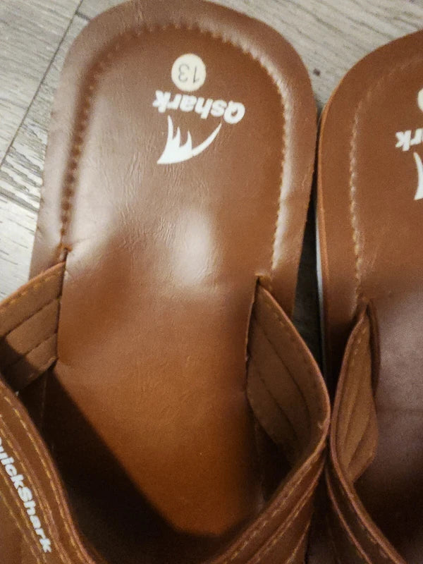 Quickshark Mens Flip Flops Leather Thong Sandals Arch Support Beach Slippers