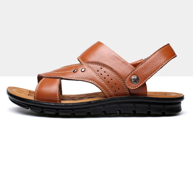 Men Genuine Leather Sandals Summer Casual Sports Beach Shoes Soft Home Slippers