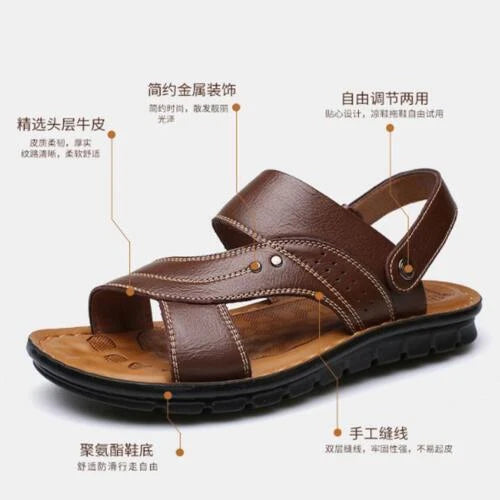 Yellow Men Genuine Leather Sandals Summer Casual Sports Beach Shoes Slippers