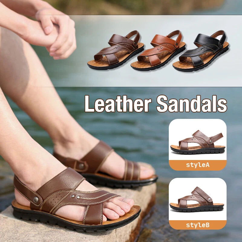 Men Genuine Leather Sandals Summer Casual Sports Beach Shoes Soft Home Slippers