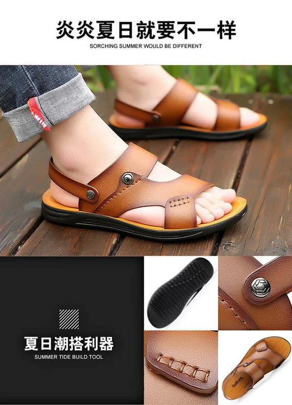 Summer Men Microfiber Leather Sandals Casual Sports Beach Shoes Home Slippers