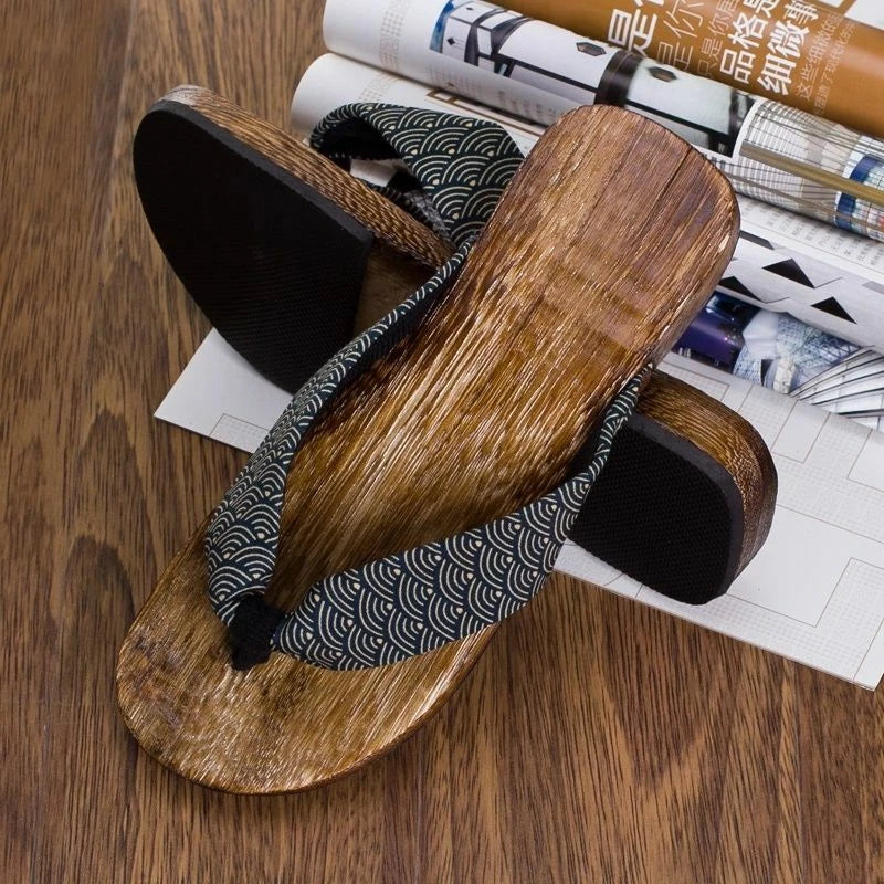 Men Summer Japan Geta Clogs Flip Flops Thong Sandals Wooden Slippers Shoes Beach