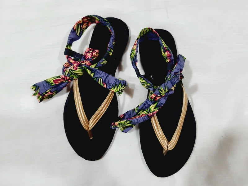 Womens Ladies Strappy Fabric Tie Up Slipper Summer Casual Flat Sandal Beach Shoe