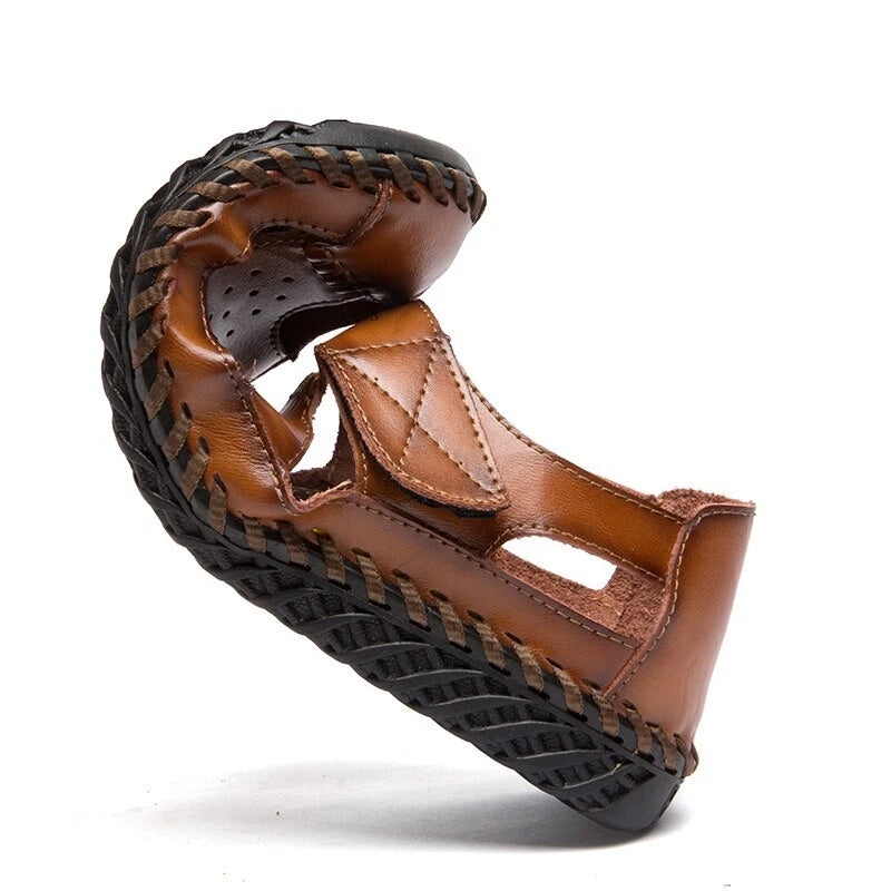 Summer Men Genuine Leather Sandals Beach Slip-on Breathable Soft Slipper
