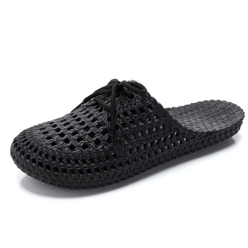 New Hollow Women's Slippers Closed Toe Lace-Up Flat Beach Shoes Casual Sandals