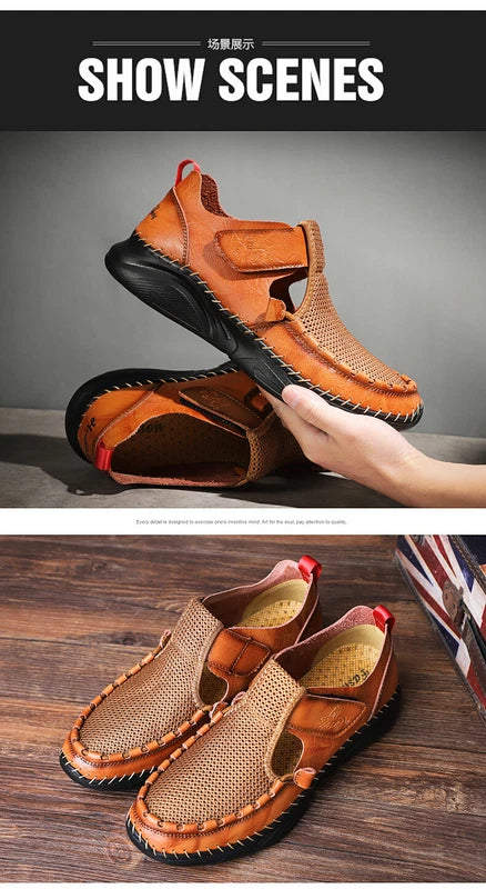 Summer Sandals Leather Men Shoes Mesh Casual Beach Climbing Water Slipper