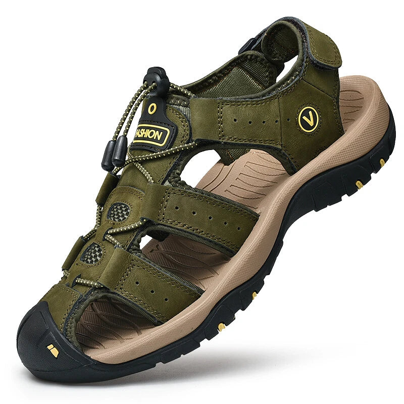 Genuine Leather Mens Casual Sandals Summer Outdoor Beach Roman Walking Slippers