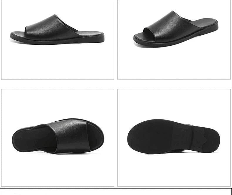Men Slippers Leather Flats Summer Beach Soft Business Men Solid Outdoor Sandals