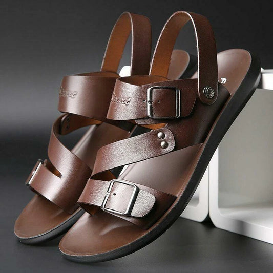 Mens faux Leather Summer Sandals outdoor beach Casual Shoes slipper Sandles