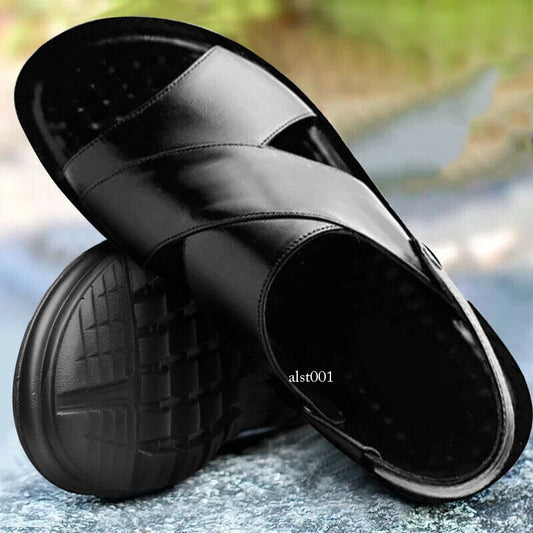 Summer Mens Slippers Slip-On Sandals Casual Pu Leather Shoes New Open Toe Beach