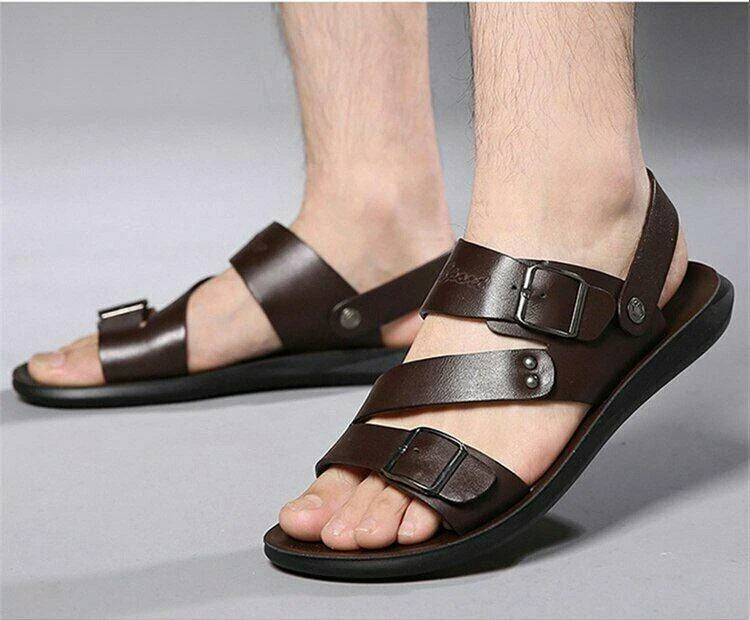 Mens faux Leather Summer Sandals outdoor beach Casual Shoes slipper Sandles