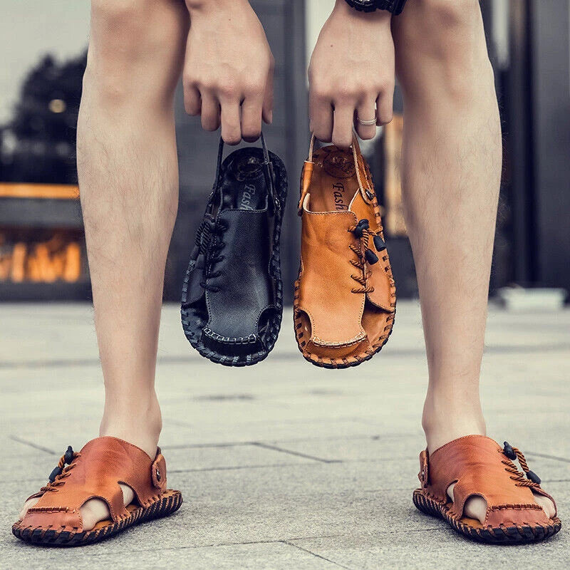 Mens Sports Soft Slippers Genuine Leather Beach Summer Shoes Casual Sandals
