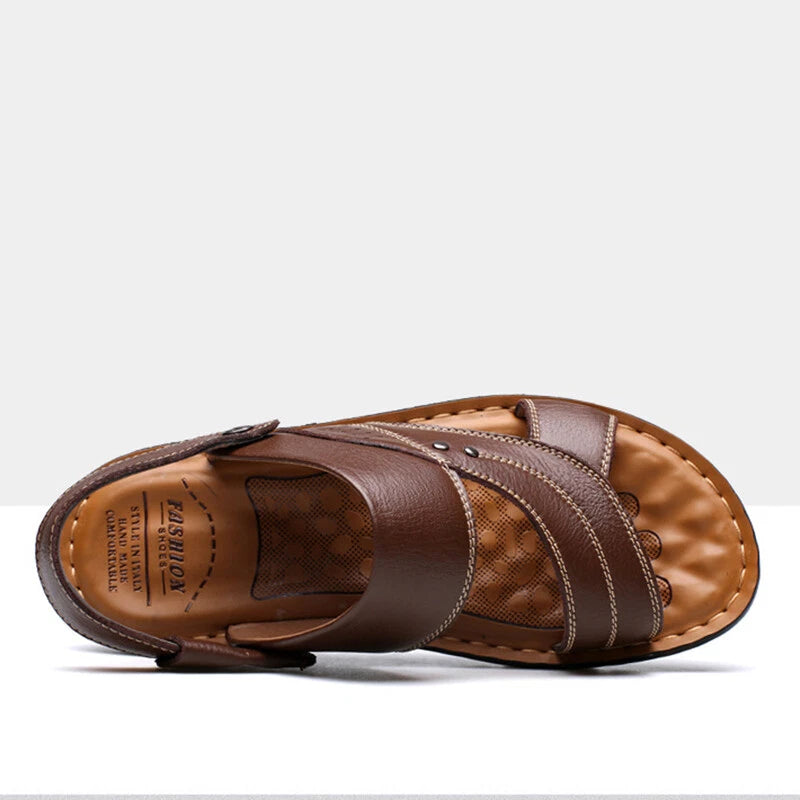 Men Genuine Leather Sandals Summer Casual Sports Beach Shoes Soft Home Slippers