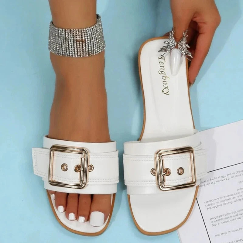 Women Office White Flat Slippers Summer Sandy Beach Sandals Women Shoes