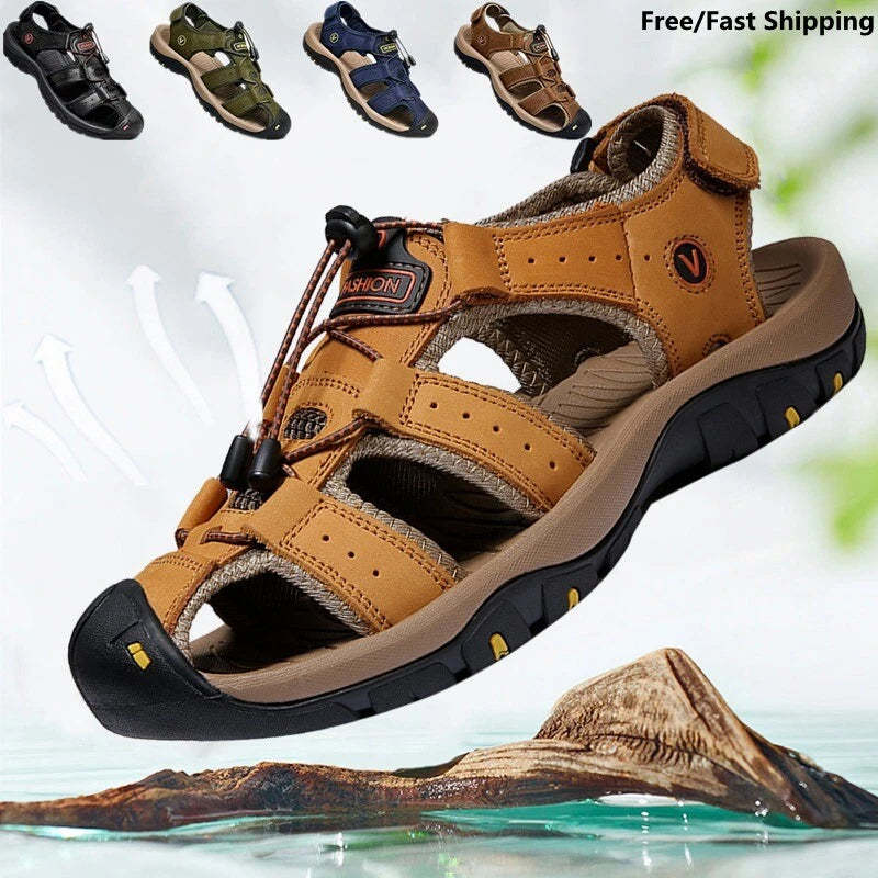 Summer Mens Leather Sandals Casual Slippers Beach Outdoor Hiking Shoes Plus Size