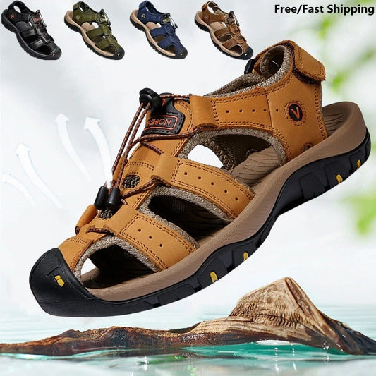 Summer Mens Leather Sandals Casual Slippers Beach Outdoor Hiking Shoes Plus Size