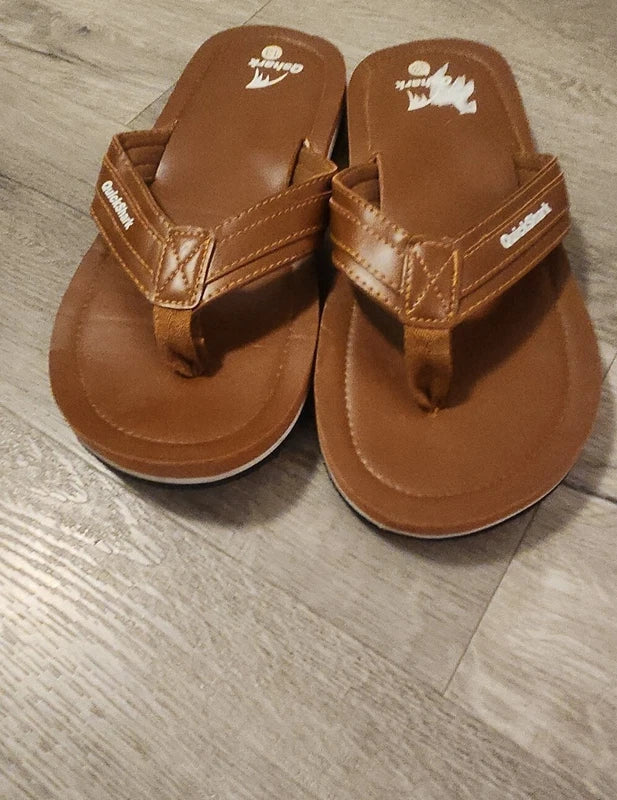 Quickshark Mens Flip Flops Leather Thong Sandals Arch Support Beach Slippers