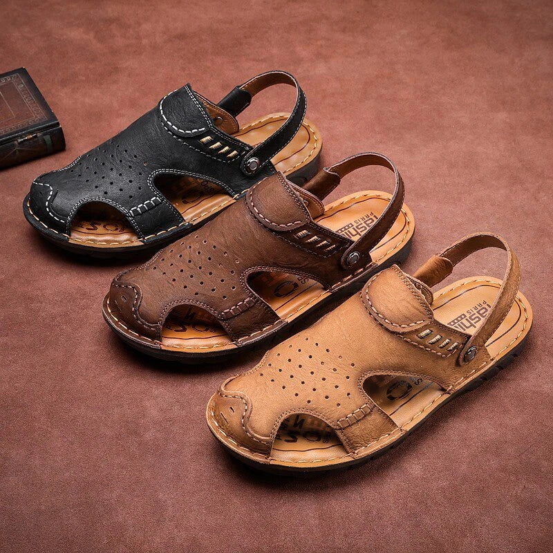 Men's Casual Genuine Leather Comfortable Sandals Outdoor Shoes Beach Slippers