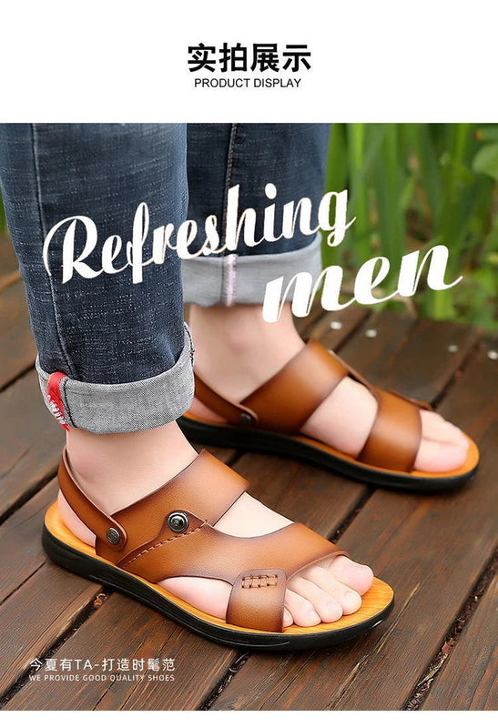 Summer Men Microfiber Leather Sandals Casual Sports Beach Shoes Home Slippers