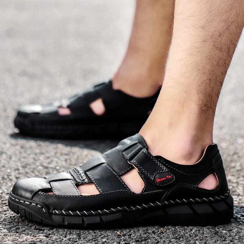 Genuine Leather Men's Sandals Breathable Beach Slippers Comfortable Casual Shoes