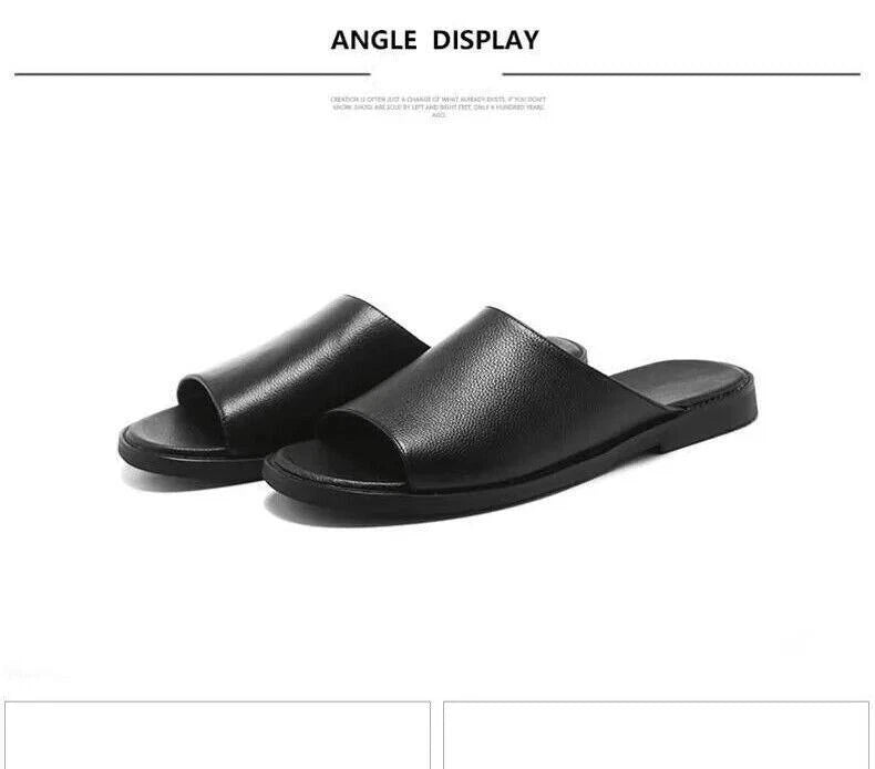 Men Slippers Leather Flats Summer Beach Soft Business Men Solid Outdoor Sandals