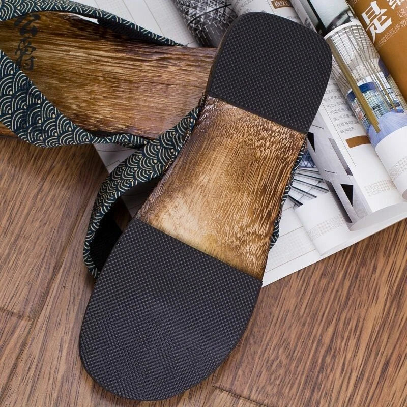 Men Summer Japan Geta Clogs Flip Flops Thong Sandals Wooden Slippers Shoes Beach