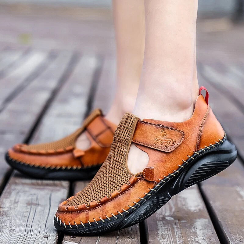 Summer Sandals Leather Men Shoes Mesh Casual Beach Climbing Water Slipper