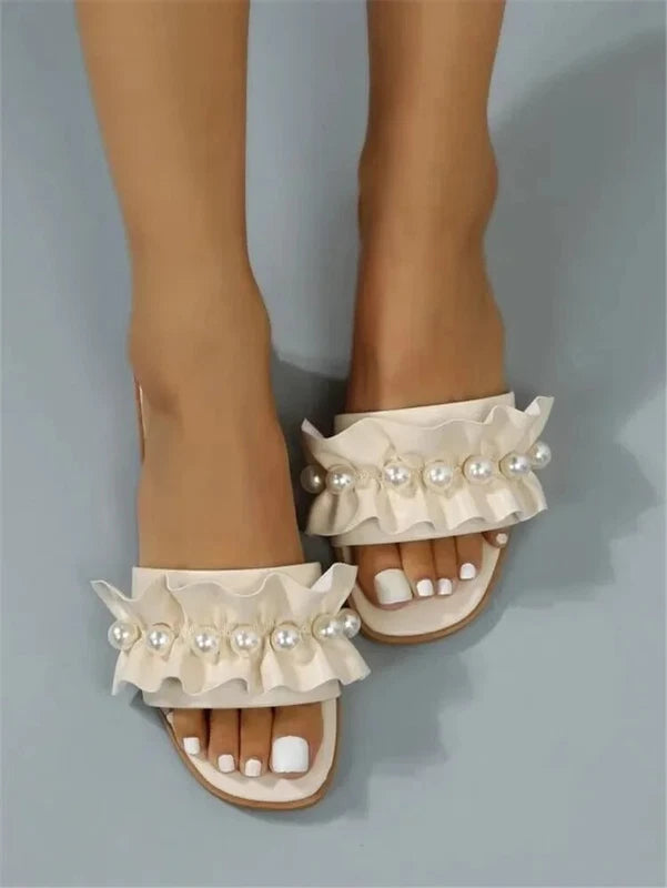 Women Faux Pearl Sandals Slippers Summer Sandy Beach Sandals Women Shoes