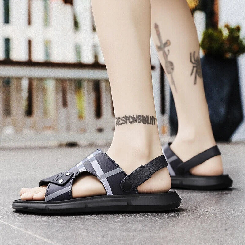 Summer Men Casual Genuine Leather Sandals Sports Beach Shoes Soft Home Slippers