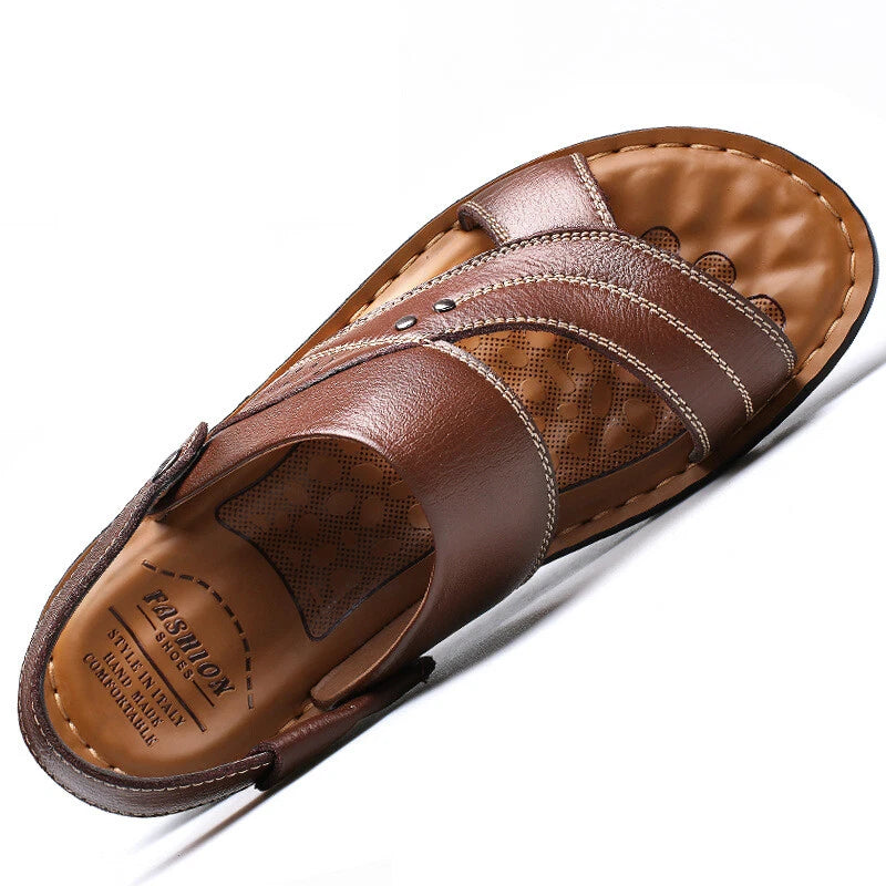 Men Genuine Leather Sandals Summer Casual Sports Beach Shoes Soft Home Slippers