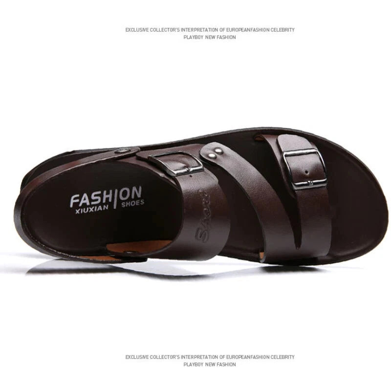 Brand Men's Sandals Solid Color Open Toe Mens Leather Sandals 2025 New Slippers