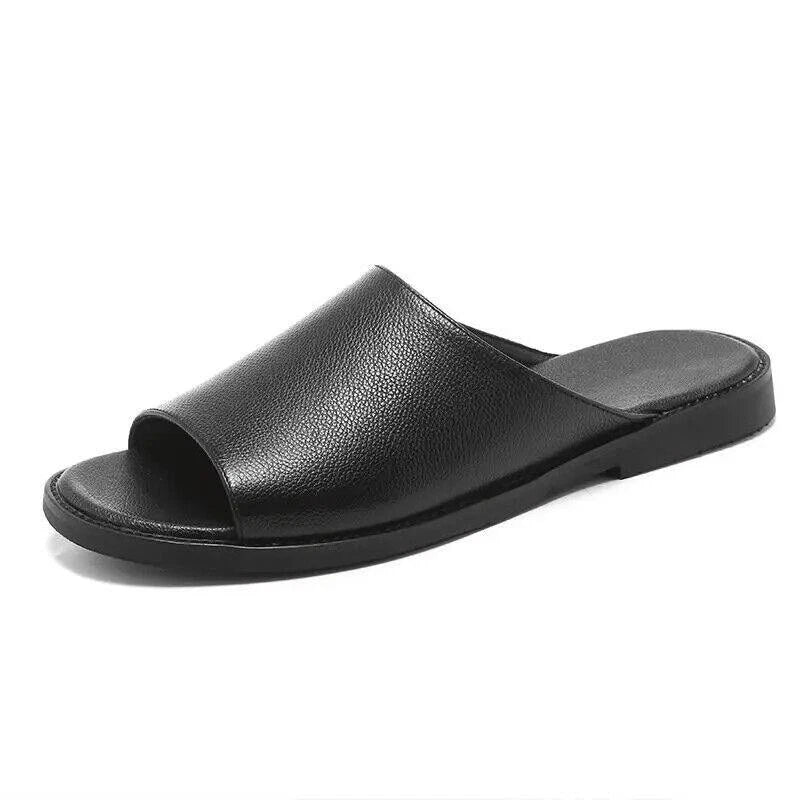 Men Slippers Leather Flats Summer Beach Soft Business Men Solid Outdoor Sandals