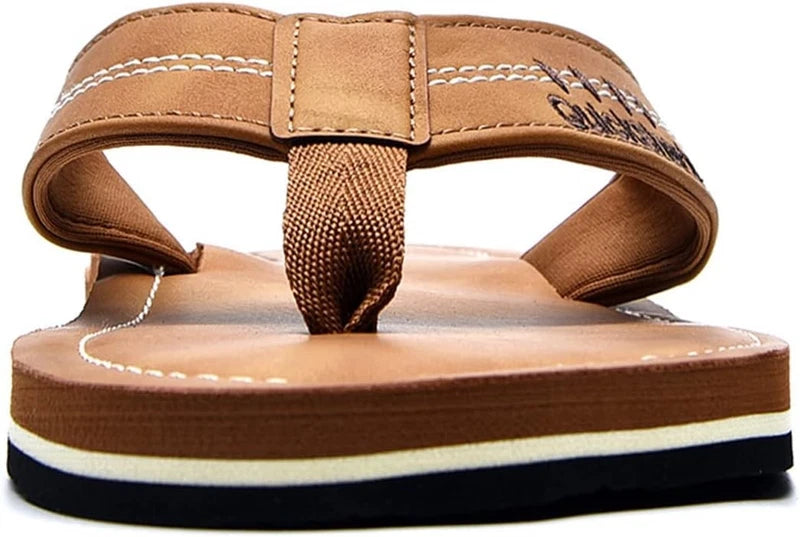 Quickshark Mens Flip Flops Leather Thong Sandals Arch Support Beach Used Size 9