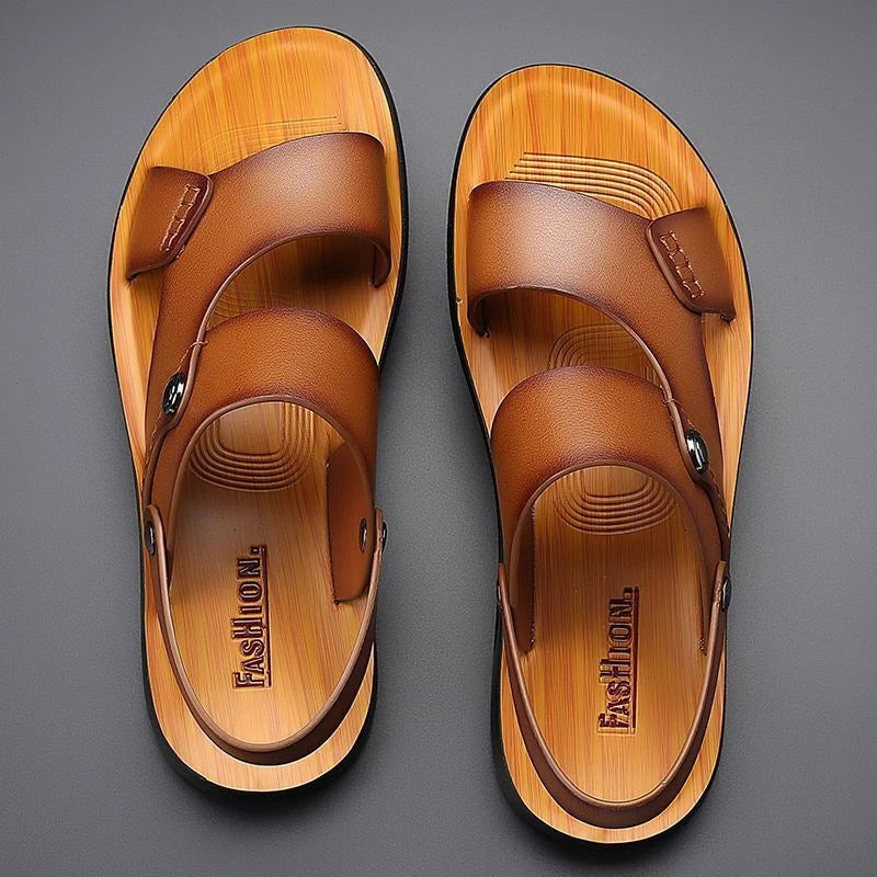 Blue Summer Men Microfiber Leather Sandals Casual Sports Beach Shoes Slippers