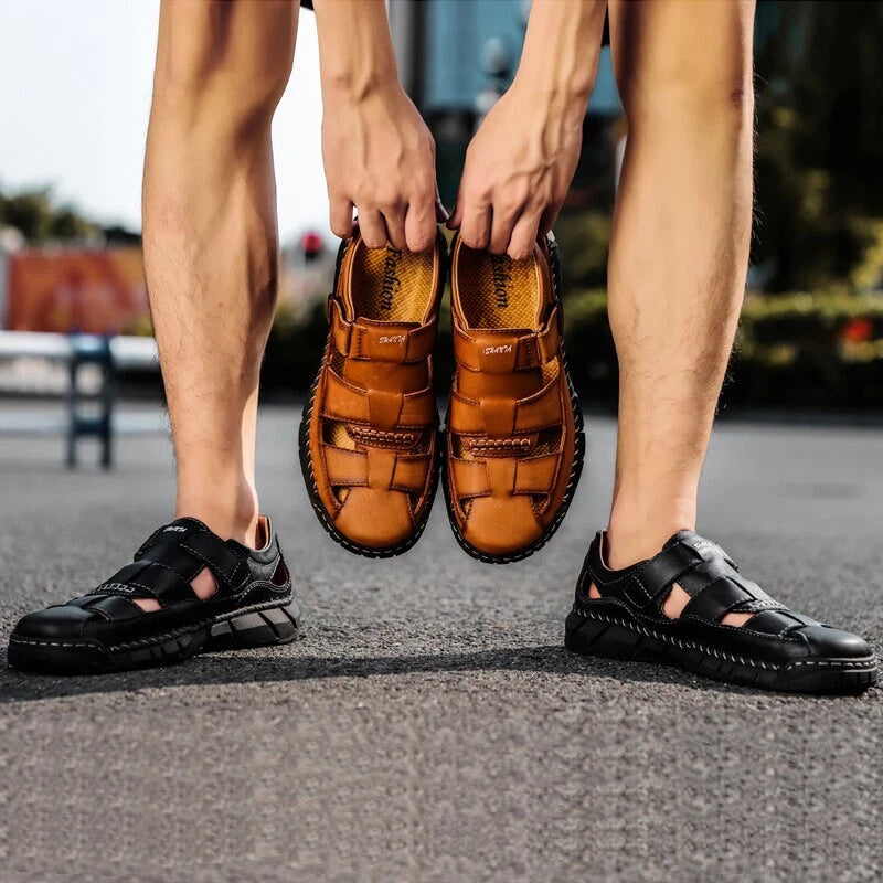 Genuine Leather Men's Sandals Breathable Beach Slippers Comfortable Casual Shoes