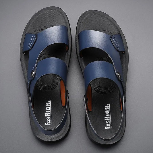 Blue Summer Men Microfiber Leather Sandals Casual Sports Beach Shoes Slippers