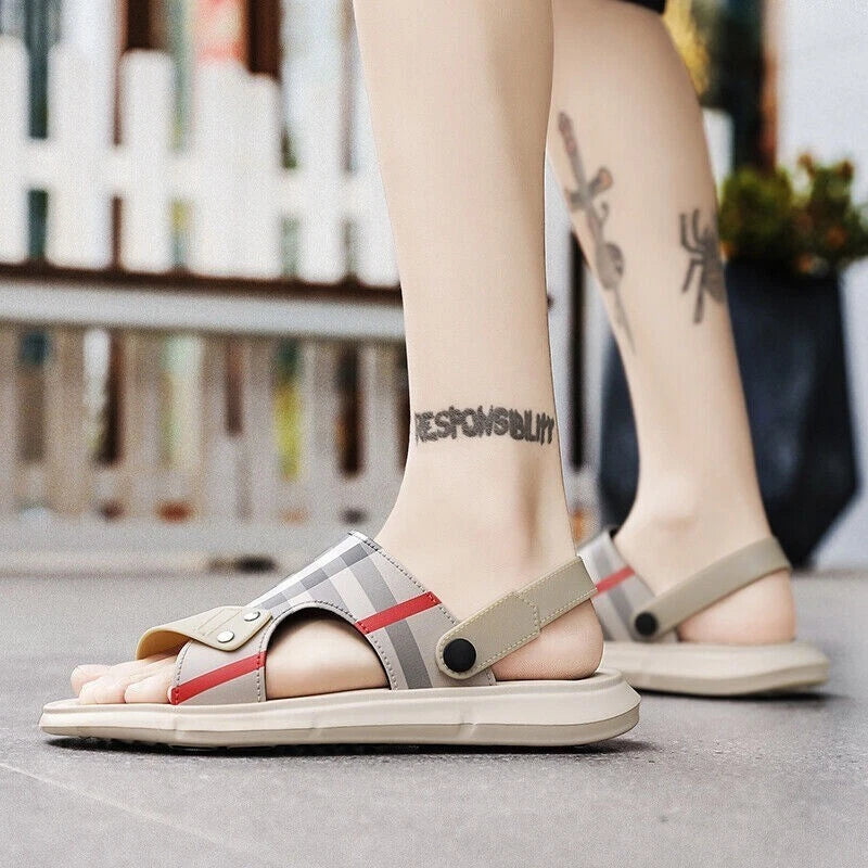 Summer Men Casual Genuine Leather Sandals Sports Beach Shoes Soft Home Slippers