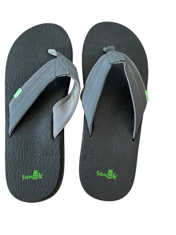 Sanuk Flip Flops Mens Gray Canvas Woven Comfort Slippers Sanuk Set Of (2) Sz 13