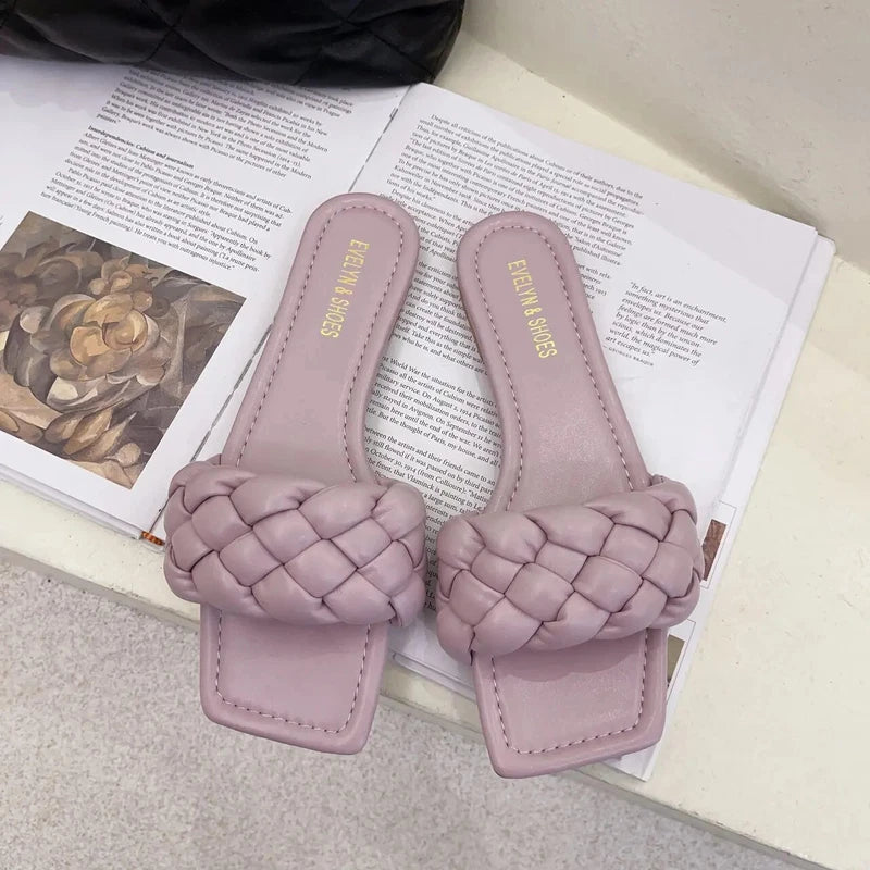 Summer Women Head Flat Bottom Woven in-line Women's Beach Sandals/slippers