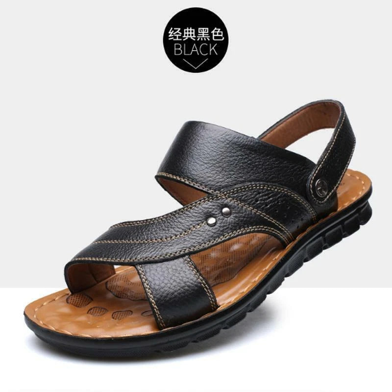Yellow Men Genuine Leather Sandals Summer Casual Sports Beach Shoes Slippers