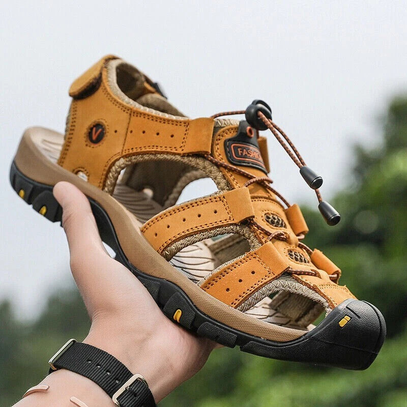 Summer Mens Leather Sandals Casual Slippers Beach Outdoor Hiking Shoes Plus Size