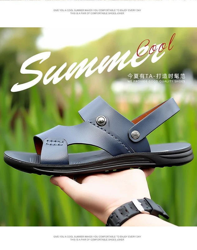 Summer Men Microfiber Leather Sandals Casual Sports Beach Shoes Home Slippers
