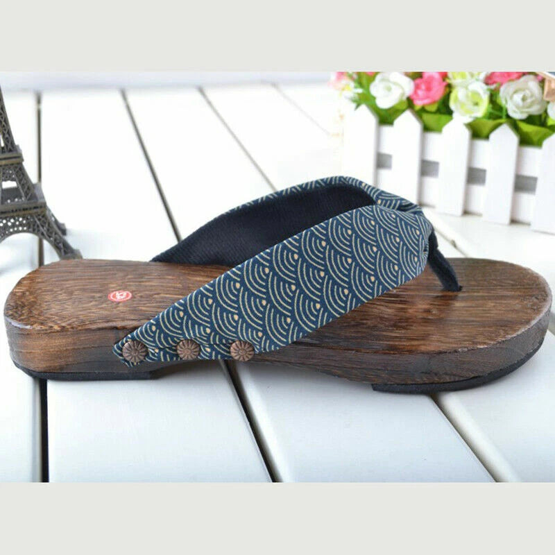 Men Summer Japan Geta Clogs Flip Flops Thong Sandals Wooden Slippers Shoes Beach