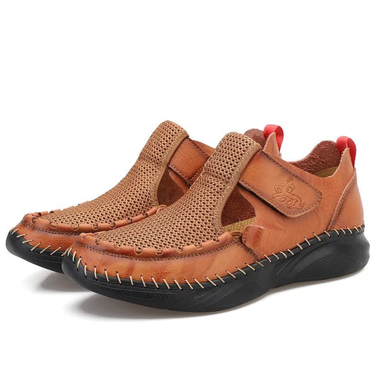 Summer Sandals Leather Men Shoes Mesh Casual Beach Climbing Water Slipper