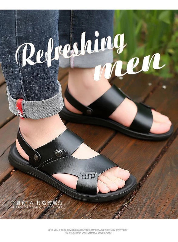 Summer Men Microfiber Leather Sandals Casual Sports Beach Shoes Home Slippers